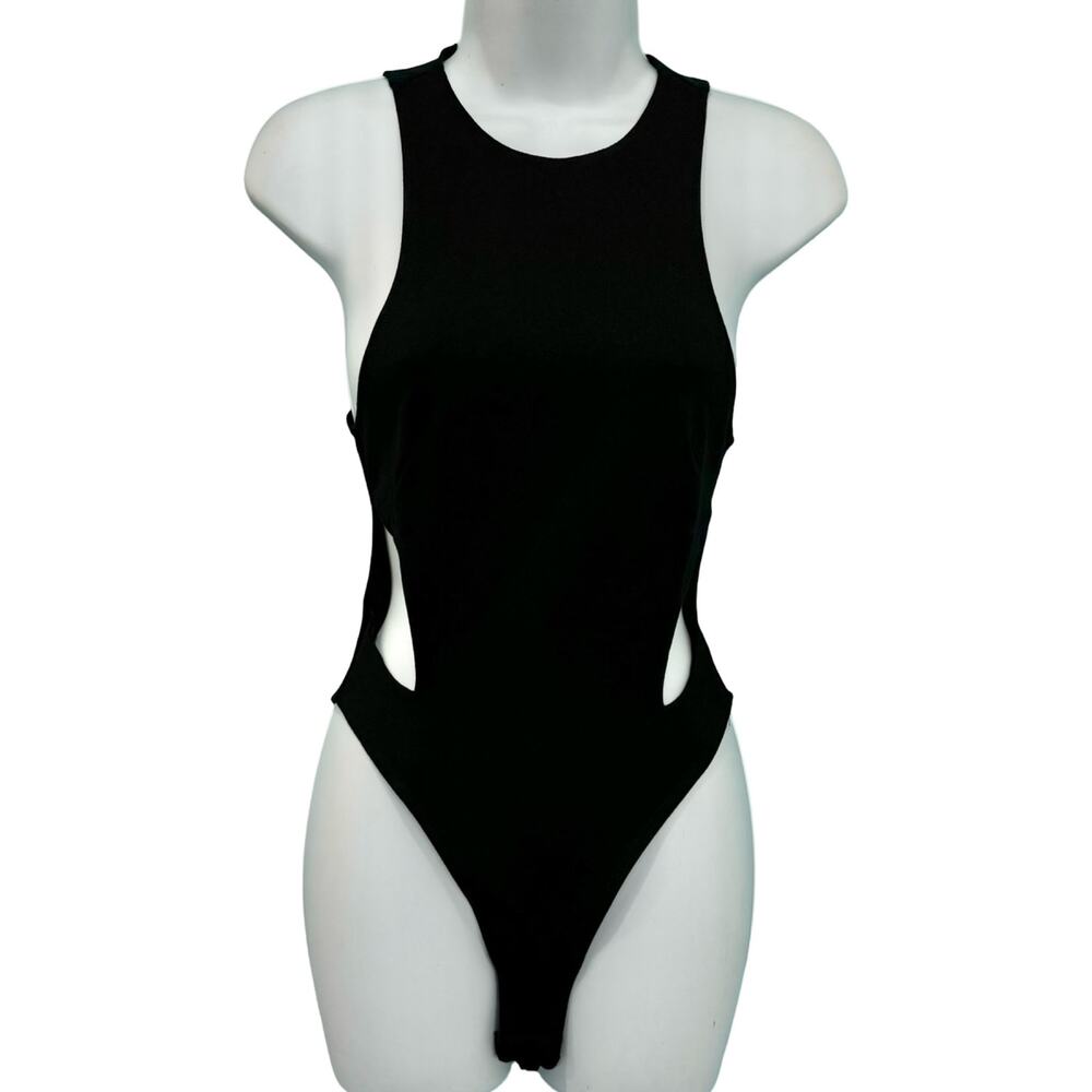 Atoir Black Bianca Racerback Stretchy Scuba Fabric Side Cutouts Bodysuit Sz 2 - Picture 2 of 12